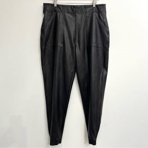 SPANX Leather Like Joggers Black Faux Vegan Size XL - Picture 2 of 15